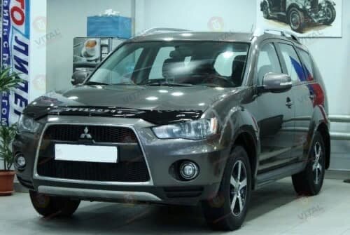 Дефлектор капота (мухобойка) Mitsubishi Outlander с 2009-2012 г.в (Митсубиши Аутлендер) Вип Тюнинг